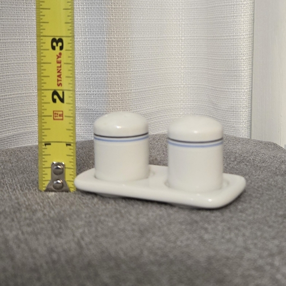 Vtg Northwest Airlines Mini Salt Pepper Set Tray Porcelain Blue Stripes - Picture 7 of 8